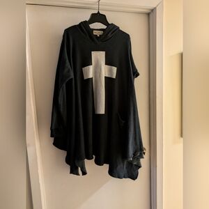 Wildfox Gray Hooded Poncho with Sleeves And A White Cross. US S